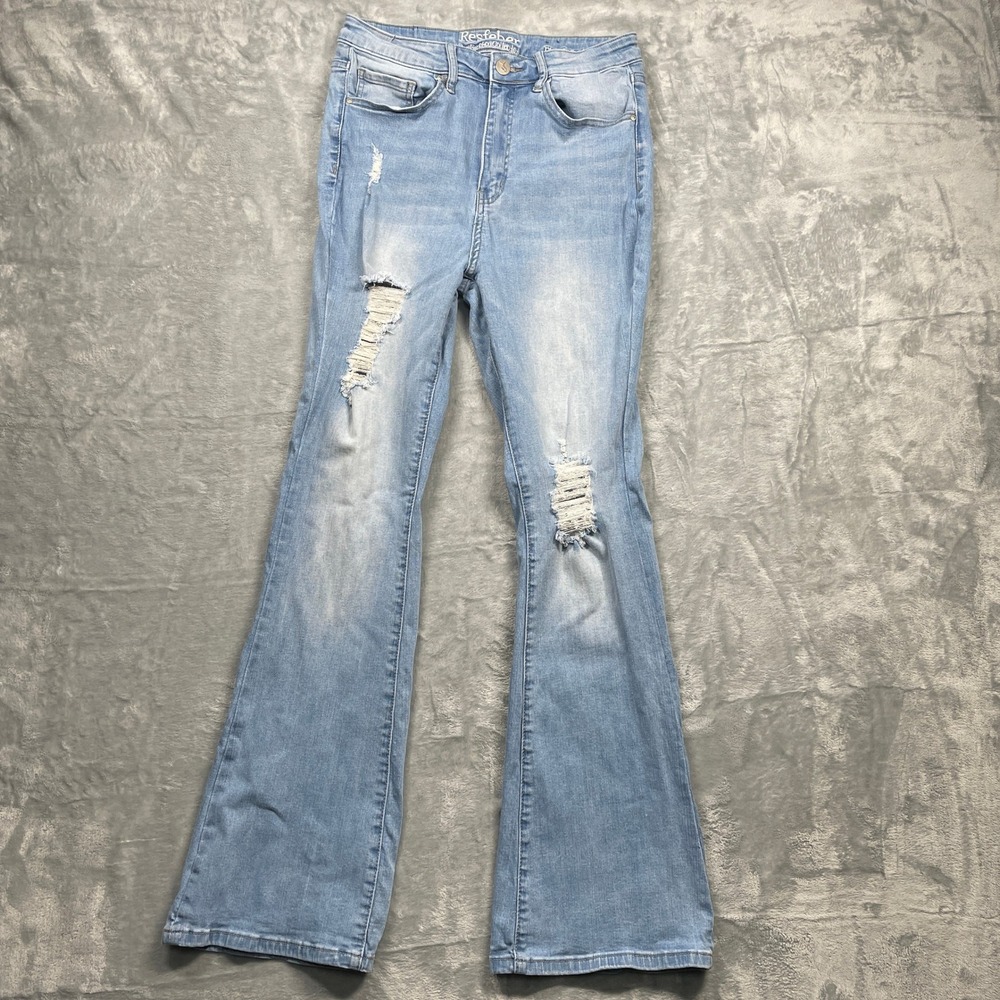 Resfeber Flare Jeans Womens Light Wash Distressed High Rise Ripped‎ Size 10